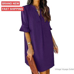 Women's V-Neck Ruffle Shift Dress Polyester Casual Summer Wear